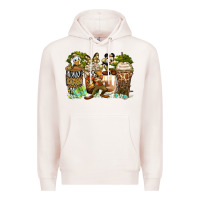 Pale Pink safari cartoon characters coffee cups Premium Hoodie - Zillion Design Studio