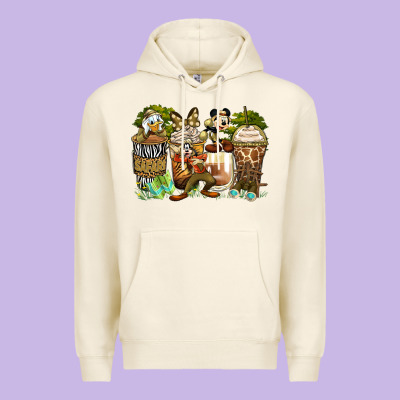 Safari Cartoon Characters Coffee Cups Premium Hoodie Designed By Zillion Design Studio