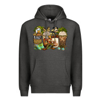 Charcoal Heather safari cartoon characters coffee cups Premium Hoodie - Zillion Design Studio