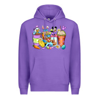 Purple easter cartoon characters coffee cups Premium Hoodie - Zillion Design Studio