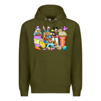 Army Green easter cartoon characters coffee cups Premium Hoodie - Zillion Design Studio