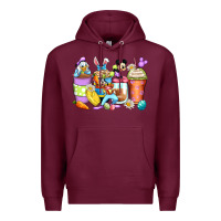 Burgundy easter cartoon characters coffee cups Premium Hoodie - Zillion Design Studio