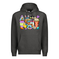 Charcoal Heather easter cartoon characters coffee cups Premium Hoodie - Zillion Design Studio