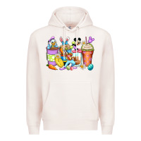 Pale Pink easter cartoon characters coffee cups Premium Hoodie - Zillion Design Studio