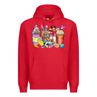 Red easter cartoon characters coffee cups Premium Hoodie - Zillion Design Studio
