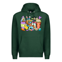 Sports Green easter cartoon characters coffee cups Premium Hoodie - Zillion Design Studio