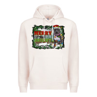 Pale Pink merry and bright pitbull with farm Premium Hoodie - RanaPortraitStore