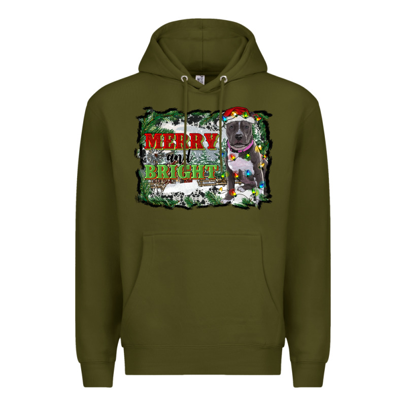 Merry And Bright Pitbull With Farm Premium Hoodie by RanaPortraitStore | Teevron