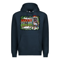 Navy merry and bright pitbull with farm Premium Hoodie - RanaPortraitStore