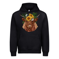 Black highland cow with sunflowers Urban Hoodie - RanaPortraitStore