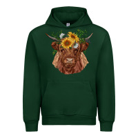 Forest Green highland cow with sunflowers Urban Hoodie - RanaPortraitStore