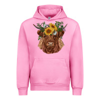 Fuchsia Pink highland cow with sunflowers Urban Hoodie - RanaPortraitStore