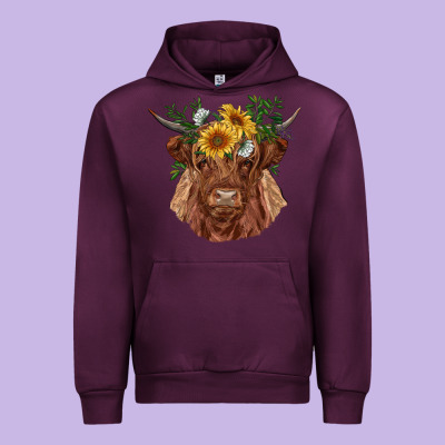 Highland Cow With Sunflowers Urban Hoodie Designed By Ranaportraitstore