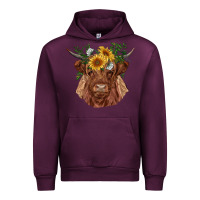 Mauve Wine highland cow with sunflowers Urban Hoodie - RanaPortraitStore