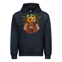 Navy highland cow with sunflowers Urban Hoodie - RanaPortraitStore