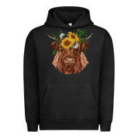 Pigment Black highland cow with sunflowers Urban Hoodie - RanaPortraitStore