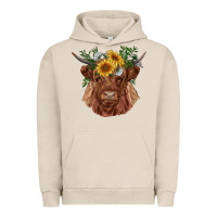 Pigment French Oak highland cow with sunflowers Urban Hoodie - RanaPortraitStore