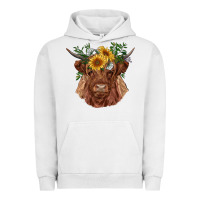 Pigment Lunar Rock highland cow with sunflowers Urban Hoodie - RanaPortraitStore