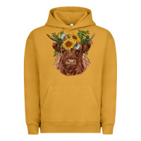 Pigment Peanut Butter highland cow with sunflowers Urban Hoodie - RanaPortraitStore