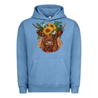 Pigment Pebble Blue highland cow with sunflowers Urban Hoodie - RanaPortraitStore
