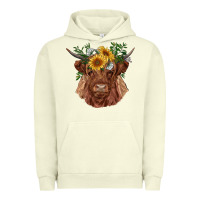 Pigment Pistachio highland cow with sunflowers Urban Hoodie - RanaPortraitStore