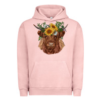 Pigment Salmon highland cow with sunflowers Urban Hoodie - RanaPortraitStore