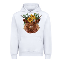 White highland cow with sunflowers Urban Hoodie - RanaPortraitStore