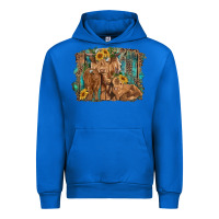 Cobalt highland cow family cattle and calf with sunflower and turquoise backg Urban Hoodie - RanaPortraitStore