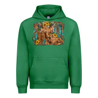 Emerald highland cow family cattle and calf with sunflower and turquoise backg Urban Hoodie - RanaPortraitStore
