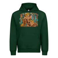 Forest Green highland cow family cattle and calf with sunflower and turquoise backg Urban Hoodie - RanaPortraitStore