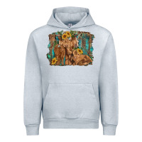 Heather Grey highland cow family cattle and calf with sunflower and turquoise backg Urban Hoodie - RanaPortraitStore