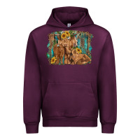 Mauve Wine highland cow family cattle and calf with sunflower and turquoise backg Urban Hoodie - RanaPortraitStore