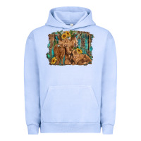 Pigment Grape Ice highland cow family cattle and calf with sunflower and turquoise backg Urban Hoodie - RanaPortraitStore