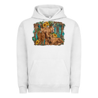Pigment Lunar Rock highland cow family cattle and calf with sunflower and turquoise backg Urban Hoodie - RanaPortraitStore