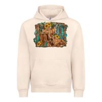 Sandshell highland cow family cattle and calf with sunflower and turquoise backg Urban Hoodie - RanaPortraitStore