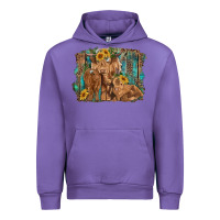 Tulip highland cow family cattle and calf with sunflower and turquoise backg Urban Hoodie - RanaPortraitStore