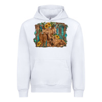White highland cow family cattle and calf with sunflower and turquoise backg Urban Hoodie - RanaPortraitStore