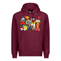 Burgundy cartoon characters coffee cups Premium Hoodie - Zillion Design Studio