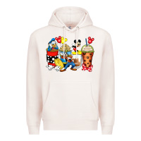 Pale Pink cartoon characters coffee cups Premium Hoodie - Zillion Design Studio
