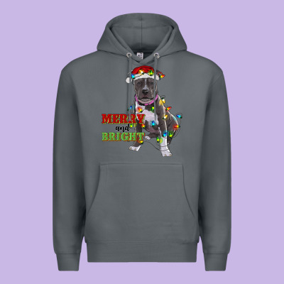 Merry And Bright Pitbull Premium Hoodie Designed By Ranaportraitstore