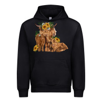 Black highland cow family Urban Hoodie - RanaPortraitStore