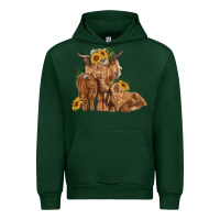 Forest Green highland cow family Urban Hoodie - RanaPortraitStore