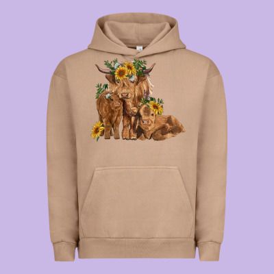 Highland Cow Family Urban Hoodie Designed By Ranaportraitstore