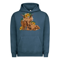 Pigment Midnight Navy highland cow family Urban Hoodie - RanaPortraitStore
