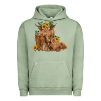 Pigment Oil Green highland cow family Urban Hoodie - RanaPortraitStore