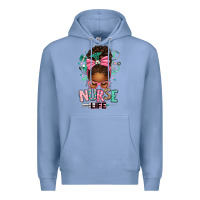Colony Blue afro messy bun nurse life Premium Hoodie - texasbilliewilder