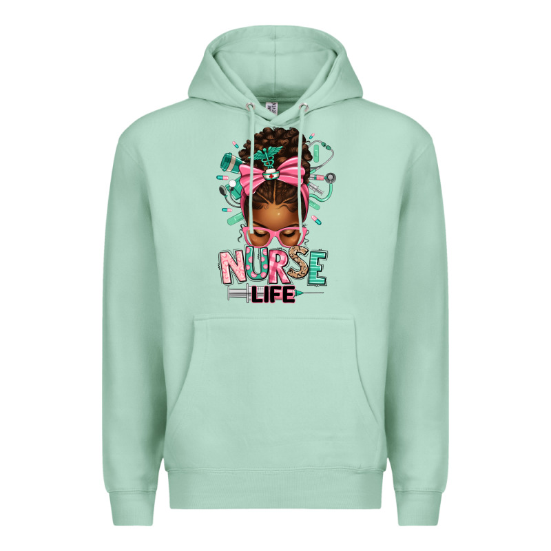 Afro Messy Bun Nurse Life Premium Hoodie by texasbilliewilder | Teevron