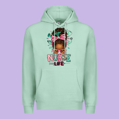 Afro Messy Bun Nurse Life Premium Hoodie Designed By Texasbilliewilder