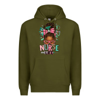 Army Green afro messy bun nurse life Premium Hoodie - texasbilliewilder