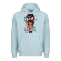 Blue Mist afro messy bun nurse life Premium Hoodie - texasbilliewilder
